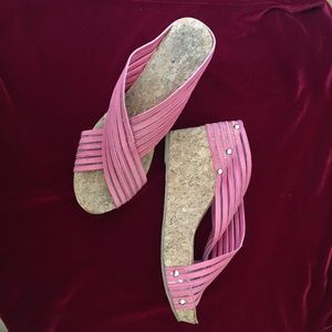 Super fun pink platform wedge sandals